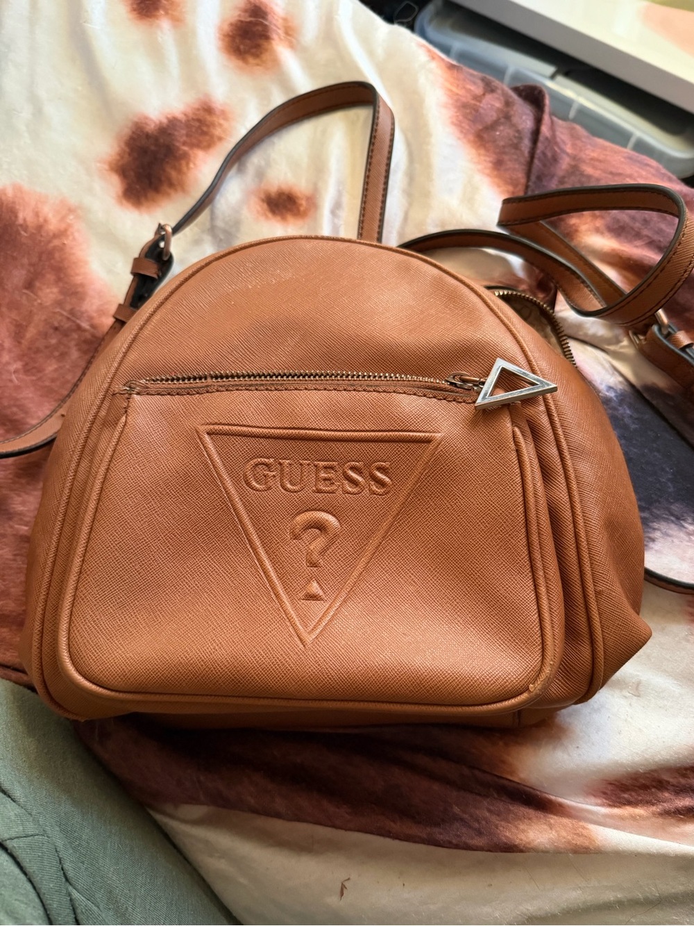 GUESS Brown/Tan Leather Dome Backpack Crossbody